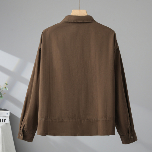 Attractive, simple and versatile shirt for women 2024 autumn Korean style lapel long-sleeved cardigan top jacket