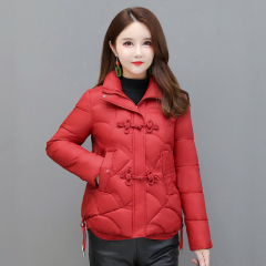 Red button-down short down jacket for women plus size hot style winter Korean style cotton-padded jacket