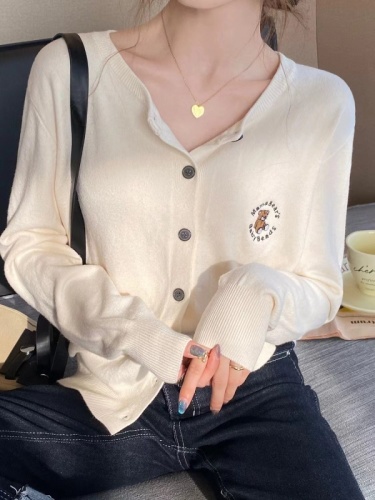 Autumn outerwear knitted cardigan long-sleeved thin high-waisted short round-neck slim sweater jacket autumn and winter sweater top