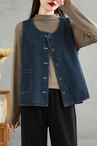 Washed denim vest Autumn new fashion retro simple loose slim vest vest