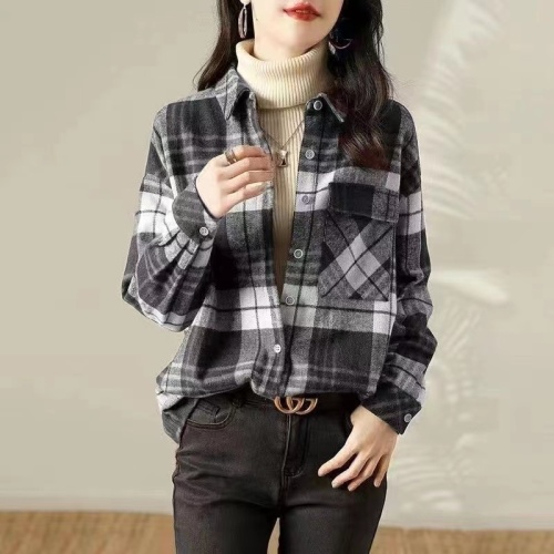 2024 women's new autumn coats, artistic brushed plaid casual loose mid-length tops