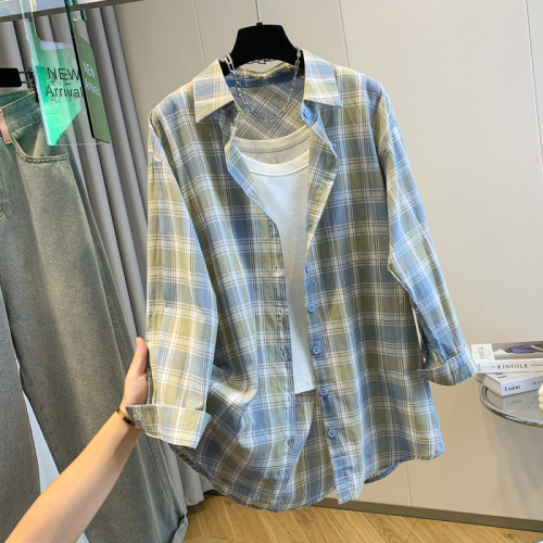 2024 new autumn style yarn-dyed cotton plaid coat small clear casual large size top for women