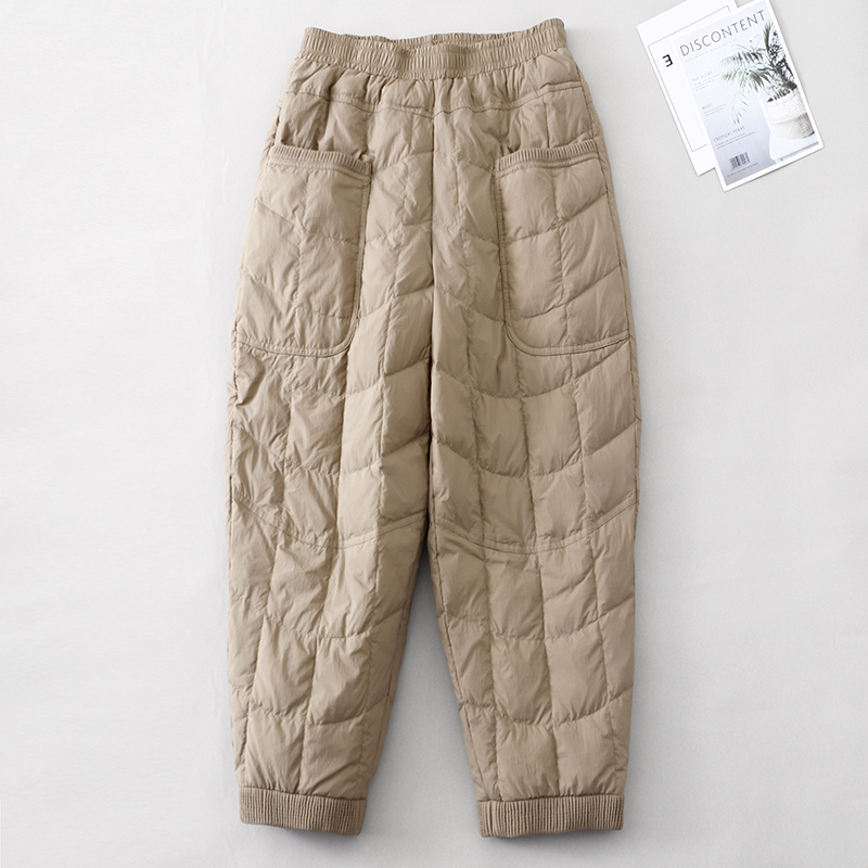 Winter new solid color threaded stitching mom's down pants women's warm and thickened casual pants