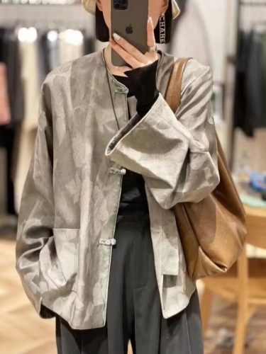 Maillard Gray New Chinese Style Light National Style Jacquard Cardigan Jacket Autumn Women's New Style