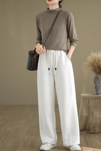 2024 Winter Velvet Casual Loose Wide Leg Pants Trousers High Waist Solid Color Straight Leg Sweatpants