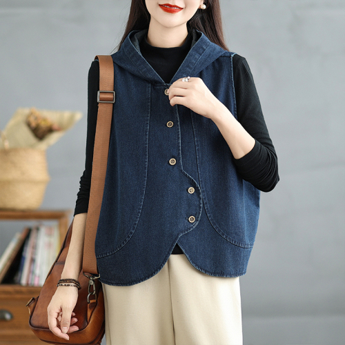 Retro casual denim vest Autumn new Japanese style artistic irregular wavy edge vest