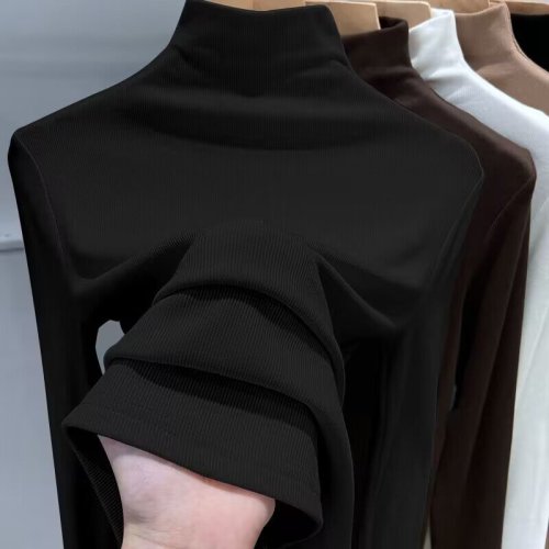 Ruffled Velvet 1*1 Half High Neck Velvet Underwear for Women's Autumn and Winter New Slimming Warm Top 