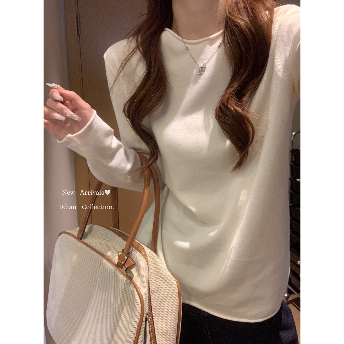 Actual shot of autumn and winter Korean style half turtleneck versatile rolled hems in 15 colors ~ basic knitted sweater long-sleeved bottoming top