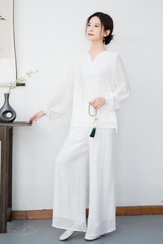 2024 New Ethnic Style Cotton Linen Zen Meditation Suit National Style Tea Suit Performance Suit Two-piece Set for Women