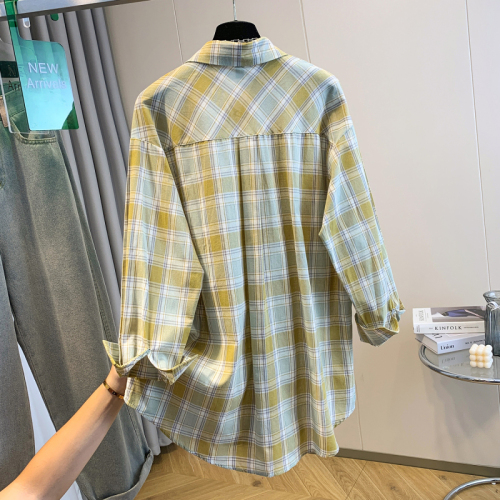 2024 new autumn style yarn-dyed cotton plaid coat small clear casual large size top for women