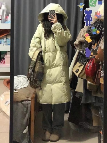 Official picture of women's mid-length down jacket, new winter thickened oversize cotton-padded jacket for small people