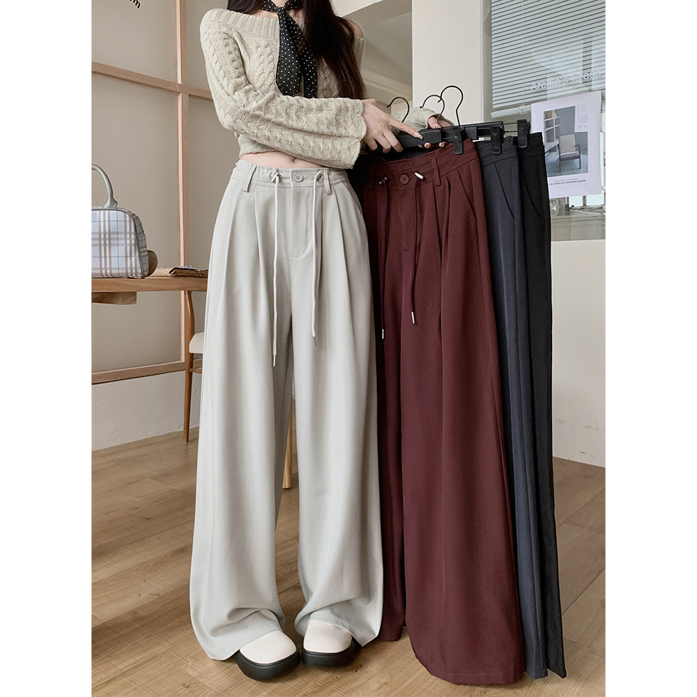 Real shot!  2024 Drawstring Design Suit Pants Casual Pants Women's Wide Leg Pants High Waist Drape Floor-Mopping Pants