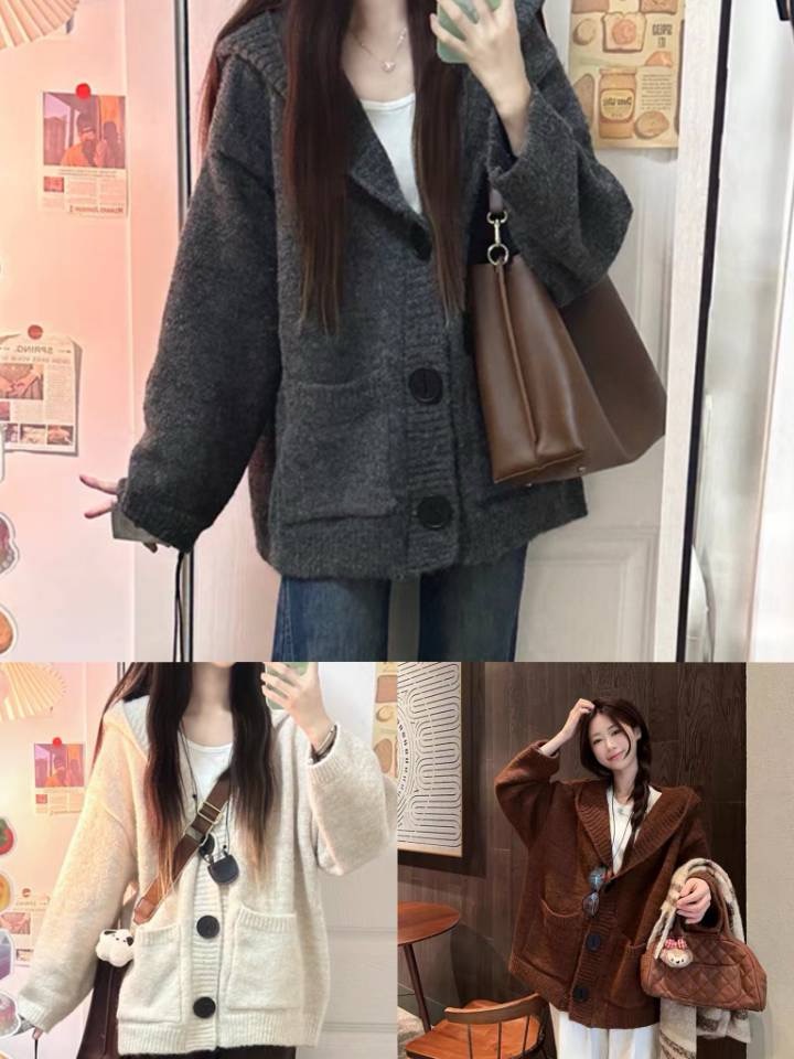 Korean Leisure Style Hooded Long-Sleeve Cardigan for Women - Winter New Arrival Loose Soft Knit College Cardigan