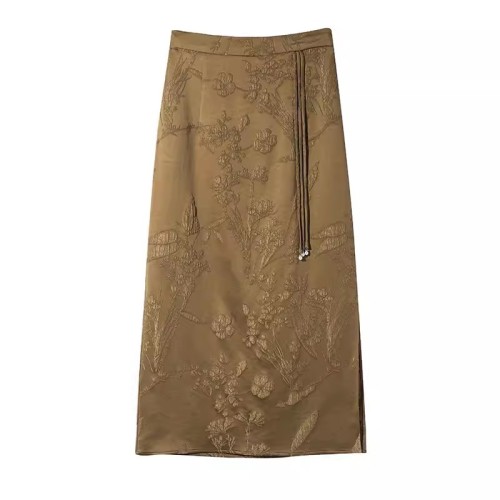 Retro jacquard high waist bag hip skirt for women new Chinese style national style three-dimensional relief slit temperament skirt