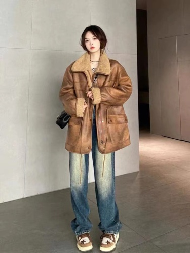 Official photo Maillard wears lamb wool cotton coat for women winter American suede reversible chic leather jacket