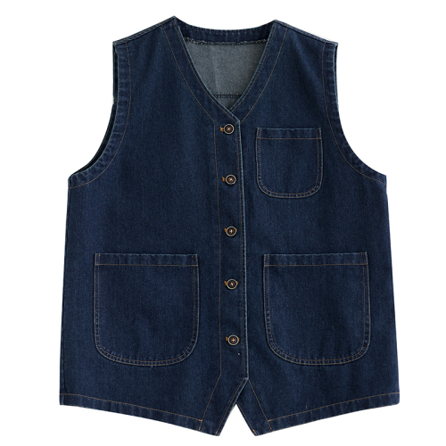 Japanese retro multi-pocket workwear denim vest loose casual top short coat vest