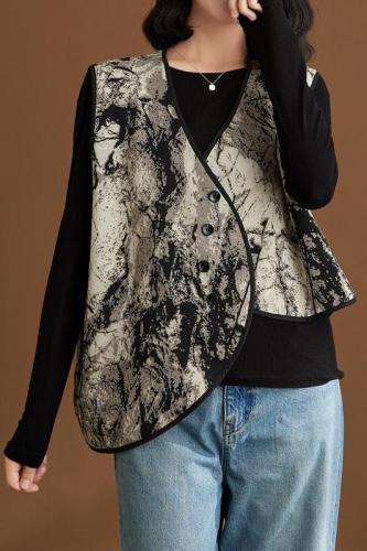 New Chinese style reversible design curved hem vest jacket loose outer vest top