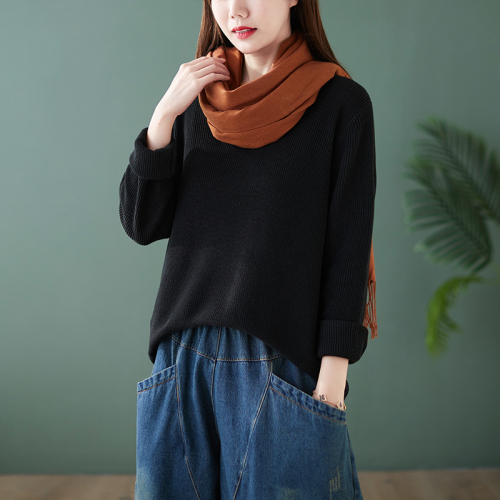 2024 new autumn cotton V-neck sweater long-sleeved sweater versatile pullover bottoming shirt