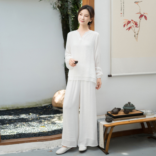 2024 New Ethnic Style Cotton Linen Zen Meditation Suit National Style Tea Suit Performance Suit Two-piece Set for Women