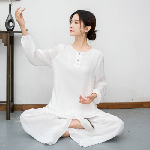 2024 New Ethnic Style Cotton Linen Zen Meditation Suit National Style Tea Suit Performance Suit Two-piece Set for Women