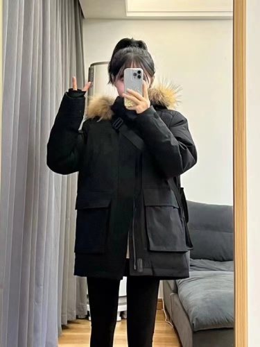 Official Photo Black Hooded Fur Collar Workwear Cotton Jacket Winter New American Retro Loose Thickened Cotton Jacket Trendy