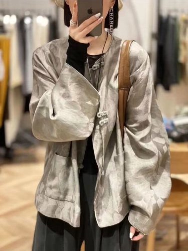 Maillard Gray New Chinese Style Light National Style Jacquard Cardigan Jacket Autumn Women's New Style