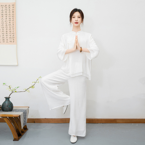 2024 New Ethnic Style Cotton Linen Zen Meditation Practice Wear Two-piece Set National Style Tea Wear Yoga Wear for Women