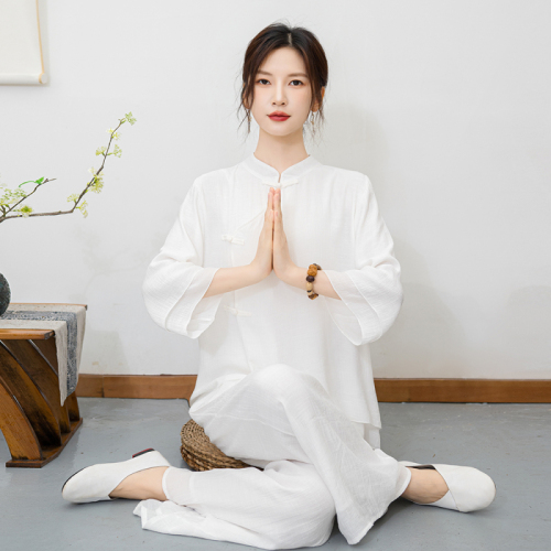 2024 New Ethnic Style Cotton Linen Zen Meditation Practice Wear Two-piece Set National Style Tea Wear Yoga Wear for Women