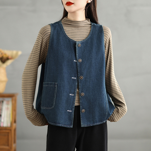 Washed denim vest Autumn new fashion retro simple loose slim vest vest