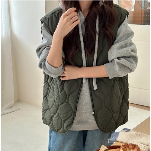 Korean style rhombus retro cotton vest for women autumn and winter new loose sleeveless vest outer vest jacket