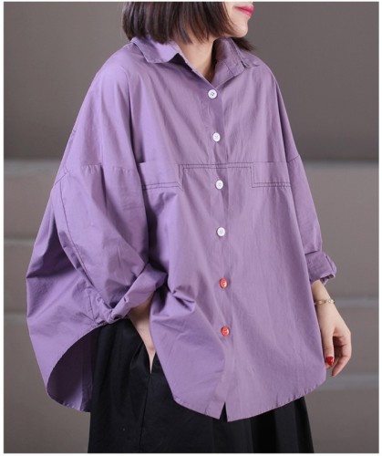 Autumn Clothes 2024 New Korean Style Loose Large Size Artistic Lapel Exposed Line Color Button Shirt Women's Shirt