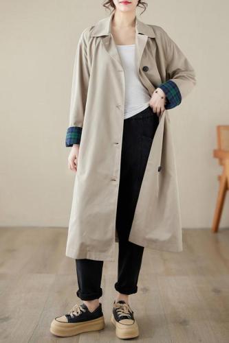 Autumn New Retro Classic Single Breasted Khaki Loose Casual Long Windbreaker Jacket for Women