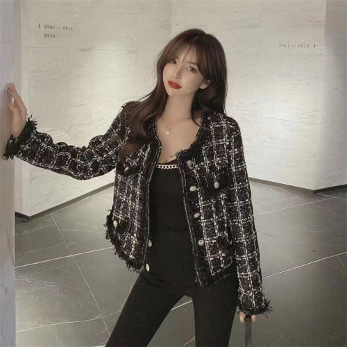 High-end small fragrant jacket with inner lining for women in autumn, ladylike temperament, autumn short cotton-padded jacket, cotton-padded jacket