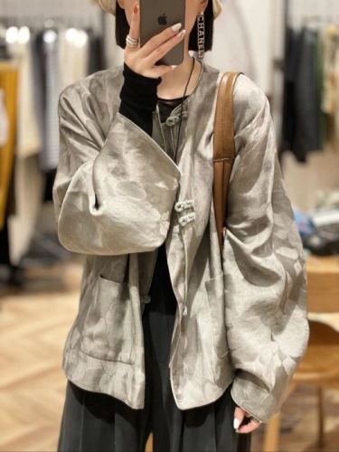 Maillard Gray New Chinese Style Light National Style Jacquard Cardigan Jacket Autumn Women's New Style