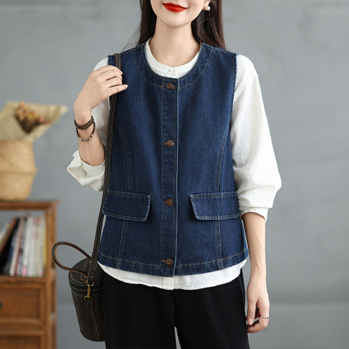 Japanese retro denim vest autumn new style layered vest with small design vest