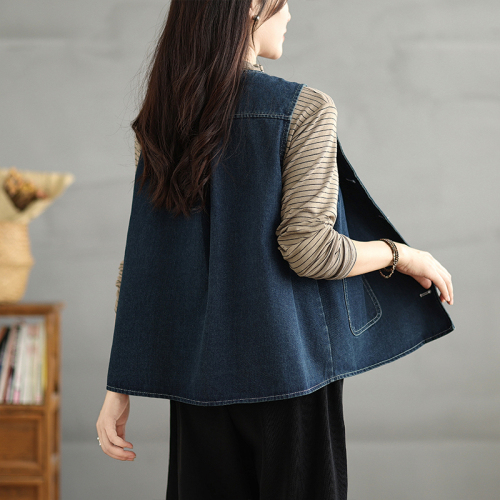 Washed denim vest Autumn new fashion retro simple loose slim vest vest