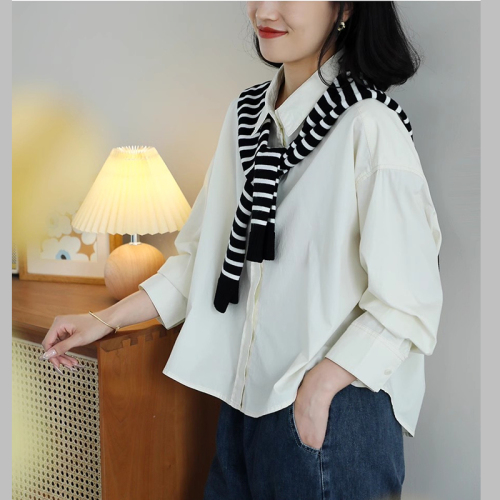 Korean version 2024 autumn pure cotton shirt jacket women's lapel casual versatile loose slim long-sleeved shirt for women