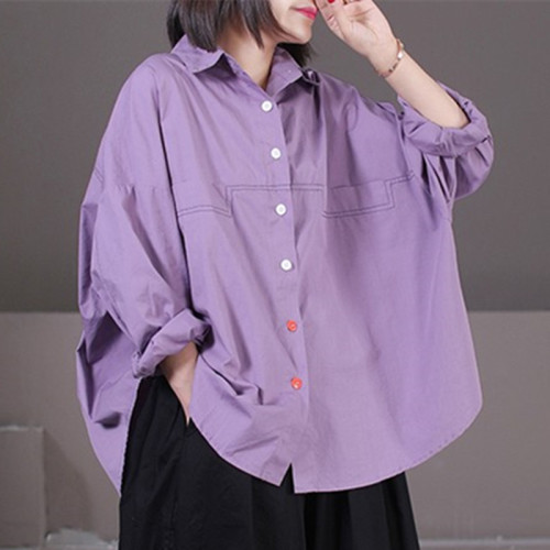 Autumn Clothes 2024 New Korean Style Loose Large Size Artistic Lapel Exposed Line Color Button Shirt Women's Shirt