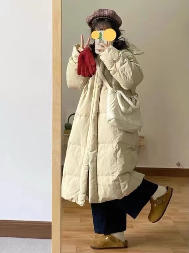 Official picture of women's winter retro hooded cotton coat, mid-length knee-length cotton coat, versatile loose thickened student cotton coat