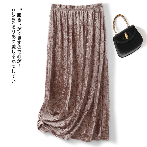 2024 Autumn and Winter New Gold Velvet Skirt Slit Elastic Waist Versatile Skirt Retro Fashion