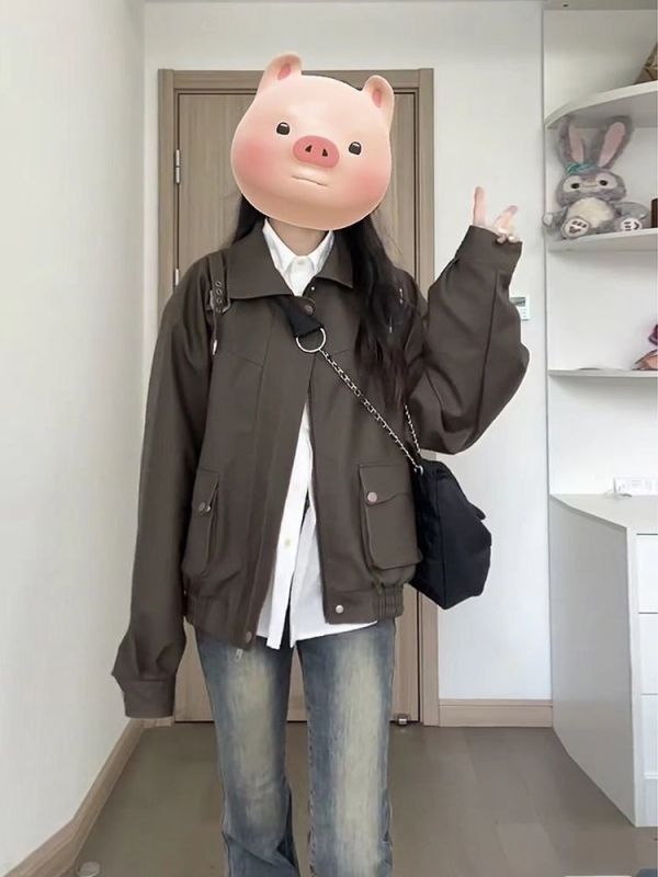 Maillard Wear PU Leather Jacket Women's Spring and Autumn Loose Casual Versatile American Retro Trendy Brand Motorcycle Jacket