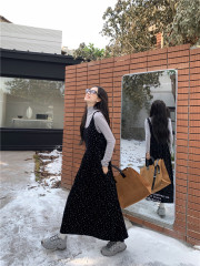 Photographed~ Gentle Wind Set for Autumn/Winter Velvet Floral Print Blouse Dress + Crew Neck Knit Top Two-Piece Set