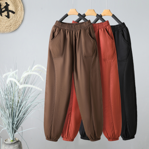 Thickened quilted bloomers, casual warm carrot pants, loose medium and small-footed cotton pants for women's winter outerwear