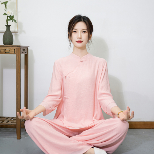 2024 New Ethnic Style Cotton Linen Zen Meditation Practice Wear Two-piece Set National Style Tea Wear Yoga Wear for Women