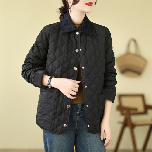 2024 new winter short thin cotton jacket for women Korean style small rhombus design niche cotton jacket