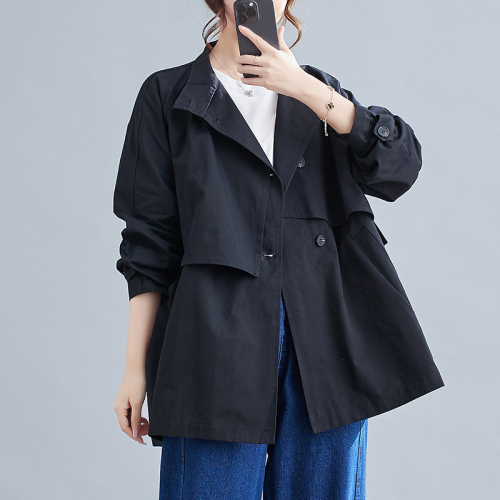 New Korean Style Casual Stand Collar Mid-Length Windbreaker Literary Casual Loose Jacket