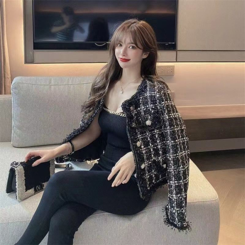 High-end small fragrant jacket with inner lining for women in autumn, ladylike temperament, autumn short cotton-padded jacket, cotton-padded jacket