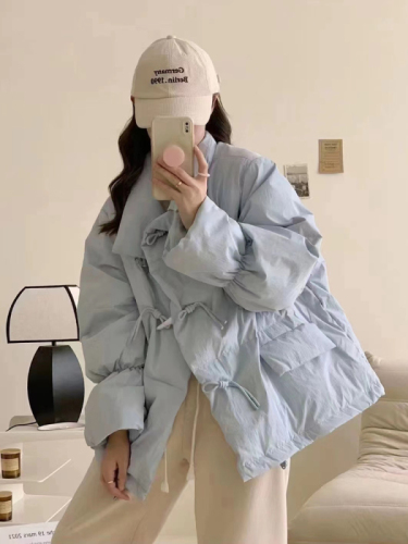 Korean down jacket women's short style new Korean style loose horn button cotton jacket