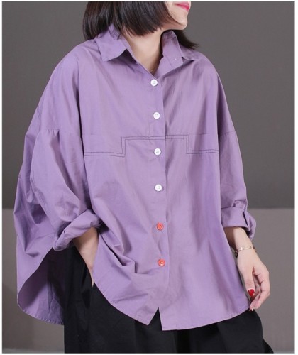 Autumn Clothes 2024 New Korean Style Loose Large Size Artistic Lapel Exposed Line Color Button Shirt Women's Shirt