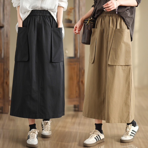 2024 Autumn Casual and Versatile Mid-Length Style Slimming Back Slit Cotton Skirt A-Line Skirt